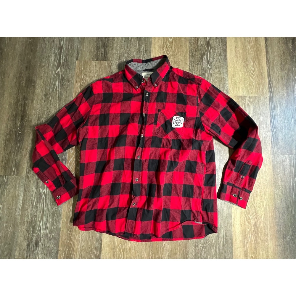 Weatherproof Vintage Flannel Shirt Mens XL Red Black Buffalo Plaid Excellent
